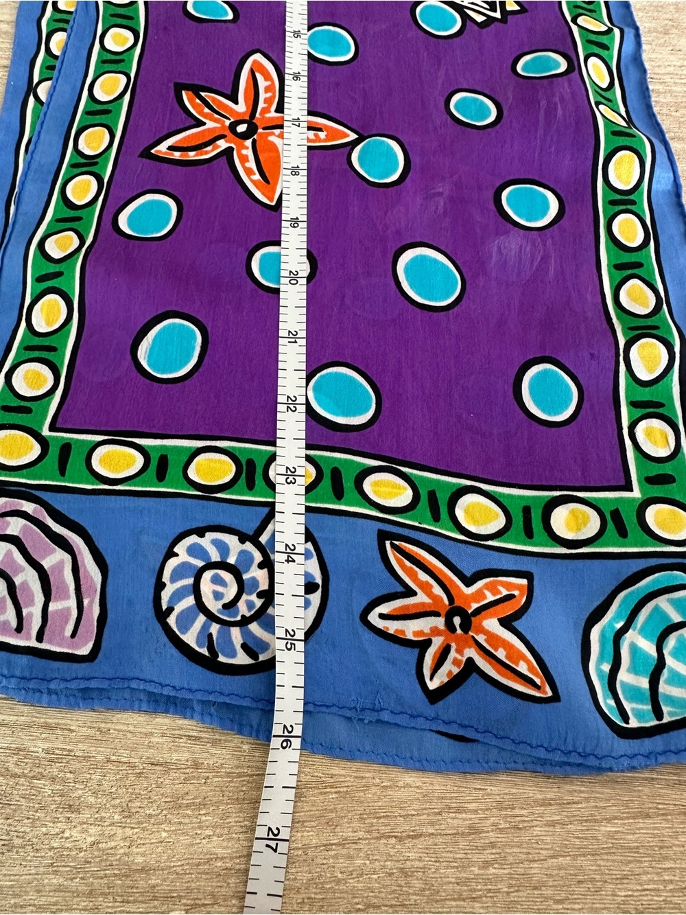 VTG Echo Silk Scarf Blue Green Seashell Starfish Nautical Coastal Pop Art Oblong - Picture 7 of 7